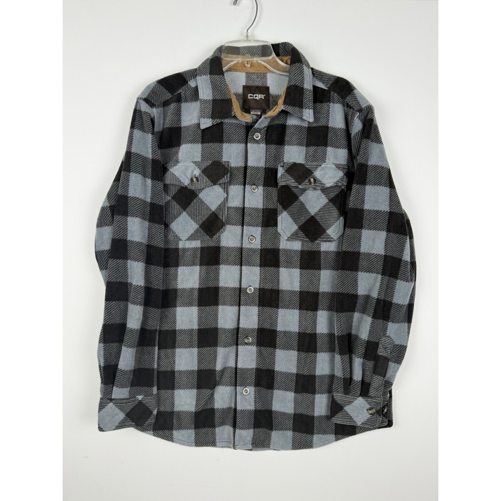 CQR Mens Large Plaid Long Sleeve Cotton‎ Flannel Shirt Button Front Black